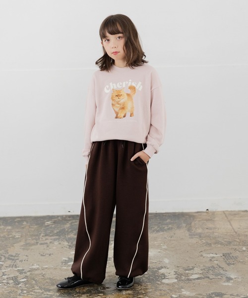 JAM & LINK（ジャムアンドリンク）の「ドライスウェット パイピング ワイドパンツ（スウェットパンツ・キッズ・ブラック/オートミール/ブラウン・100cm/110cm/120cm/130cm/140cm/150cm/160cm）」の8枚目の写真