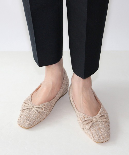 Fin（フィン）の「スクエアトゥツイードバレエシューズ【低反発スポンジ入り】（バレエシューズ・レディース・レッド/ブラック/ベージュ・22.5cm/24.5cm/24cm/23.5cm/23cm）」の2枚目の写真