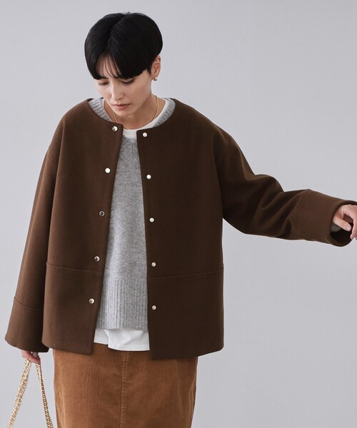 OPAQUE.CLIP（オペークドットクリップ）の「ウールライクメルトン ノーカラーコート【洗濯機OK】（ノーカラーコート・レディース・グレー/ブラック/ライトベージュ/ブラウン系その他5・36/38/40/42）」の3枚目の写真