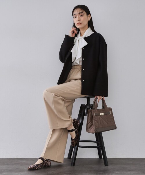 OPAQUE.CLIP（オペークドットクリップ）の「ウールライクメルトン ノーカラーコート【洗濯機OK】（ノーカラーコート・レディース・グレー/ブラック/ライトベージュ/ブラウン系その他5・36/38/40/42）」の6枚目の写真