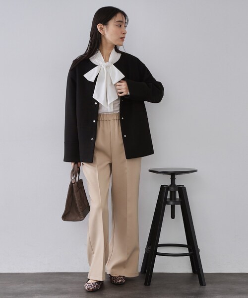 OPAQUE.CLIP（オペークドットクリップ）の「ウールライクメルトン ノーカラーコート【洗濯機OK】（ノーカラーコート・レディース・グレー/ブラック/ライトベージュ/ブラウン系その他5・36/38/40/42）」の7枚目の写真