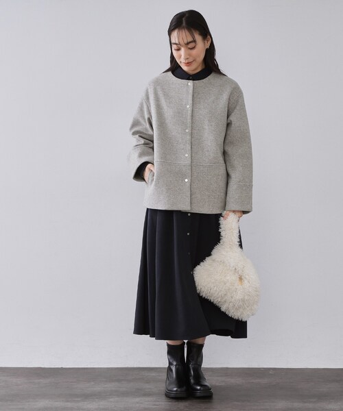 OPAQUE.CLIP（オペークドットクリップ）の「ウールライクメルトン ノーカラーコート【洗濯機OK】（ノーカラーコート・レディース・グレー/ブラック/ライトベージュ/ブラウン系その他5・36/38/40/42）」の10枚目の写真