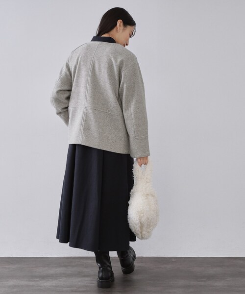OPAQUE.CLIP（オペークドットクリップ）の「ウールライクメルトン ノーカラーコート【洗濯機OK】（ノーカラーコート・レディース・グレー/ブラック/ライトベージュ/ブラウン系その他5・36/38/40/42）」の11枚目の写真