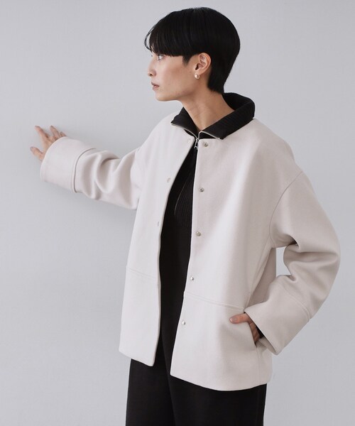 OPAQUE.CLIP（オペークドットクリップ）の「ウールライクメルトン ノーカラーコート【洗濯機OK】（ノーカラーコート・レディース・グレー/ブラック/ライトベージュ/ブラウン系その他5・36/38/40/42）」の13枚目の写真