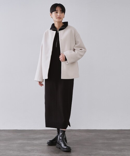 OPAQUE.CLIP（オペークドットクリップ）の「ウールライクメルトン ノーカラーコート【洗濯機OK】（ノーカラーコート・レディース・グレー/ブラック/ライトベージュ/ブラウン系その他5・36/38/40/42）」の14枚目の写真