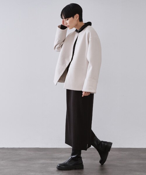 OPAQUE.CLIP（オペークドットクリップ）の「ウールライクメルトン ノーカラーコート【洗濯機OK】（ノーカラーコート・レディース・グレー/ブラック/ライトベージュ/ブラウン系その他5・36/38/40/42）」の15枚目の写真