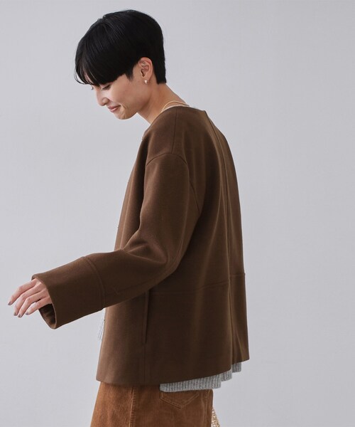 OPAQUE.CLIP（オペークドットクリップ）の「ウールライクメルトン ノーカラーコート【洗濯機OK】（ノーカラーコート・レディース・グレー/ブラック/ライトベージュ/ブラウン系その他5・36/38/40/42）」の17枚目の写真