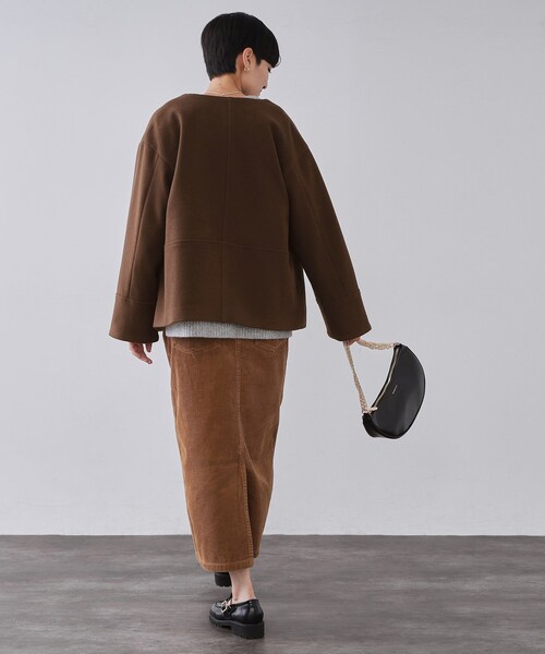 OPAQUE.CLIP（オペークドットクリップ）の「ウールライクメルトン ノーカラーコート【洗濯機OK】（ノーカラーコート・レディース・グレー/ブラック/ライトベージュ/ブラウン系その他5・36/38/40/42）」の19枚目の写真