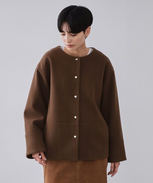 OPAQUE.CLIP（オペークドットクリップ）の「ウールライクメルトン ノーカラーコート【洗濯機OK】（ノーカラーコート・レディース・グレー/ブラック/ライトベージュ/ブラウン系その他5・36/38/40/42）」の21枚目の写真