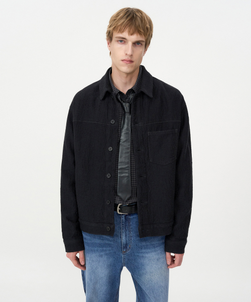テクスチャードジャカードジャケット INK BLACK