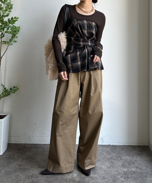 DouDou（ドゥドゥ）の「起毛チェックビスチェ（その他トップス・レディース・ブラック/キャメル・FREE）」の3枚目の写真