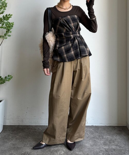 DouDou（ドゥドゥ）の「起毛チェックビスチェ（その他トップス・レディース・ブラック/キャメル・FREE）」の4枚目の写真