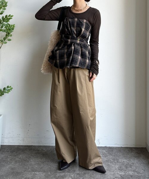 DouDou（ドゥドゥ）の「起毛チェックビスチェ（その他トップス・レディース・ブラック/キャメル・FREE）」の5枚目の写真