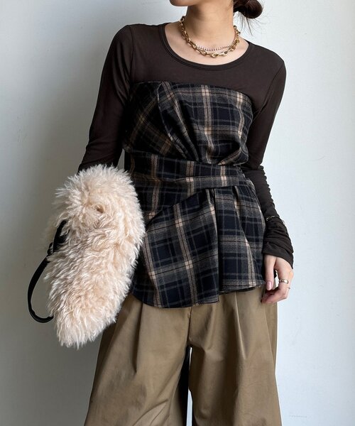 DouDou（ドゥドゥ）の「起毛チェックビスチェ（その他トップス・レディース・ブラック/キャメル・FREE）」の8枚目の写真