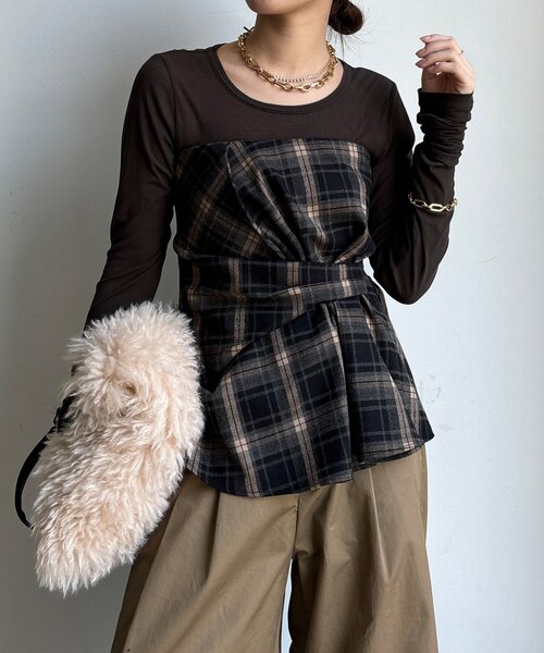 DouDou（ドゥドゥ）の「起毛チェックビスチェ（その他トップス・レディース・ブラック/キャメル・FREE）」の9枚目の写真