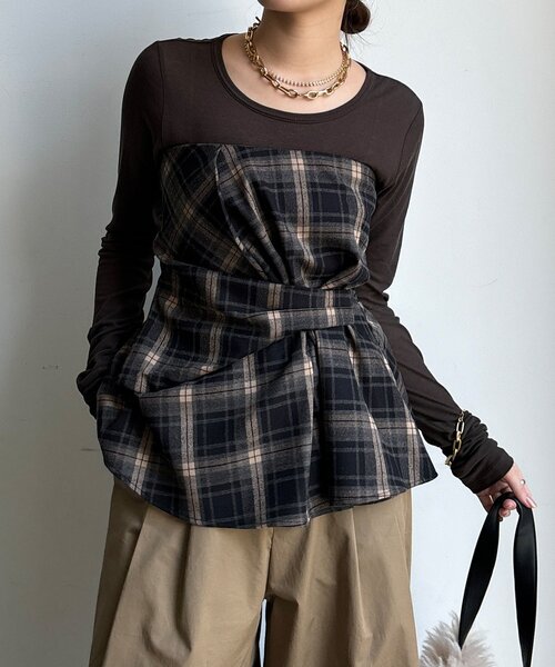 DouDou（ドゥドゥ）の「起毛チェックビスチェ（その他トップス・レディース・ブラック/キャメル・FREE）」の10枚目の写真