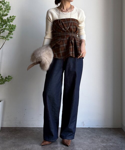 DouDou（ドゥドゥ）の「起毛チェックビスチェ（その他トップス・レディース・ブラック/キャメル・FREE）」の12枚目の写真