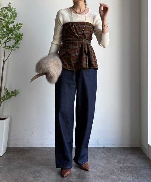 DouDou（ドゥドゥ）の「起毛チェックビスチェ（その他トップス・レディース・ブラック/キャメル・FREE）」の13枚目の写真