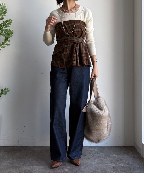 DouDou（ドゥドゥ）の「起毛チェックビスチェ（その他トップス・レディース・ブラック/キャメル・FREE）」の15枚目の写真