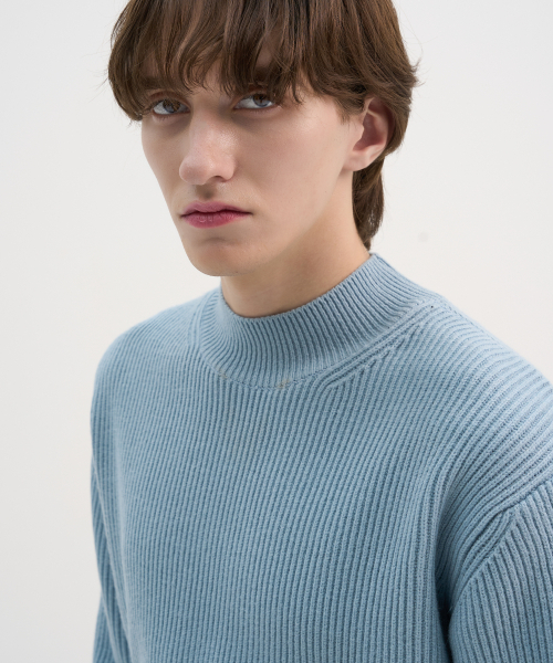 Basic Mockneck over-knit, оверсайз, мужская — синий