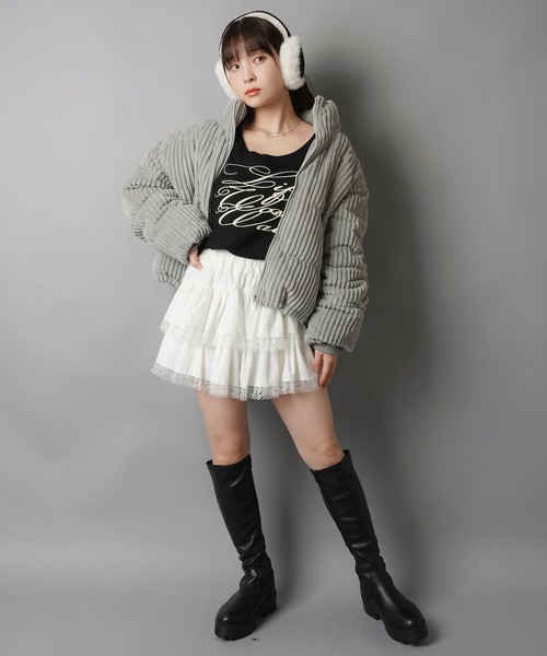 SPINNS(スピンズ)の「冬映えあったか☆もこっと旬顔コーデュロイ中綿ジャケット(ダウンジャケット/コート・レディース・グレー/ミント/ブラック/アイボリー・ONESIZE)」の19枚目の写真