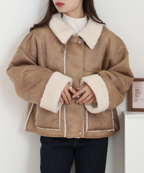 nabe⭐︎ スタンドカラーフェイクムートンジャケット soerte（ソエルテ）の「Stand collar fake mouton jacket/スタンド
