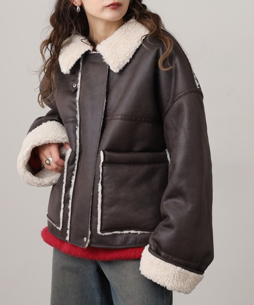 セール】フェイクムートンボンディング裏ボアジャケットブルゾン