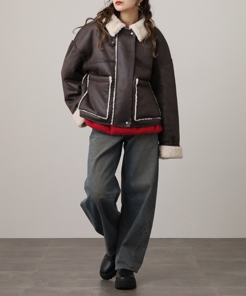セール】フェイクムートンボンディング裏ボアジャケットブルゾン
