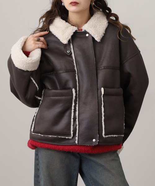 セール】フェイクムートンボンディング裏ボアジャケットブルゾン