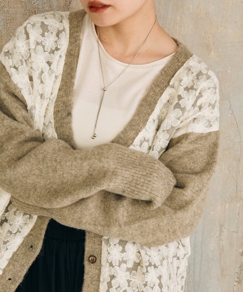 Crisp(クリスプ)の「フラワーレースニットカーディガン(カーディガン/ボレロ・レディース・ブラウン/グレー・FREE)」の15枚目の写真
