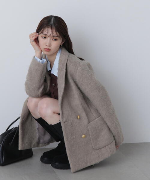 FREE'S MART（フリーズマート）の「◆〈ＭＦＭ〉シャギーダブルジャケット（テーラードジャケット・レディース・グレー/ベージュ・SMALL/MEDIUM）」の2枚目の写真