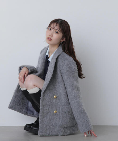 スローブイエナシャギーヘリンボーンジャケットグレー ダブル テーラードジャケット スローブイエナシャギーヘリンボーンジャケットグレー ダブル