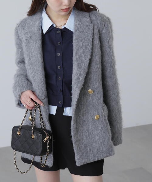 FREE'S MART（フリーズマート）の「◆〈ＭＦＭ〉シャギーダブルジャケット（テーラードジャケット・レディース・グレー/ベージュ・SMALL/MEDIUM）」の4枚目の写真