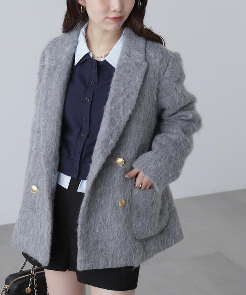 FREE'S MART（フリーズマート）の「◆〈ＭＦＭ〉シャギーダブルジャケット（テーラードジャケット・レディース・グレー/ベージュ・SMALL/MEDIUM）」の5枚目の写真