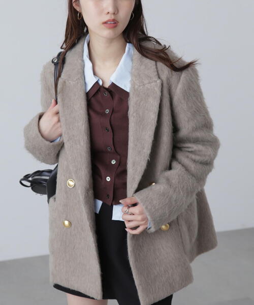 FREE'S MART（フリーズマート）の「◆〈ＭＦＭ〉シャギーダブルジャケット（テーラードジャケット・レディース・グレー/ベージュ・SMALL/MEDIUM）」の8枚目の写真