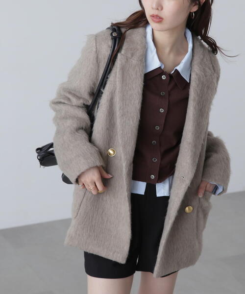 FREE'S MART（フリーズマート）の「◆〈ＭＦＭ〉シャギーダブルジャケット（テーラードジャケット・レディース・グレー/ベージュ・SMALL/MEDIUM）」の20枚目の写真