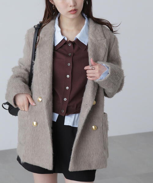 FREE'S MART（フリーズマート）の「◆〈ＭＦＭ〉シャギーダブルジャケット（テーラードジャケット・レディース・グレー/ベージュ・SMALL/MEDIUM）」の21枚目の写真