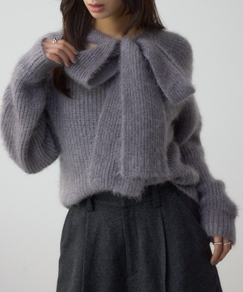 AZUL by moussy(アズールバイマウジー)の「ボウタイデザインニットトップス(ニット/セーター・レディース・グレー/アイボリー/ブラック・FREE)」の3枚目の写真