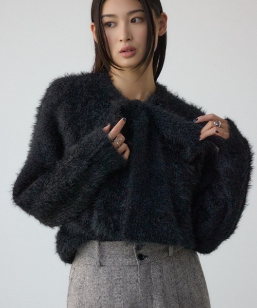 AZUL by moussy(アズールバイマウジー)の「ボウタイデザインニットトップス(ニット/セーター・レディース・グレー/アイボリー/ブラック・FREE)」の2枚目の写真