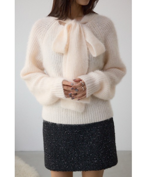 AZUL by moussy(アズールバイマウジー)の「ボウタイデザインニットトップス(ニット/セーター・レディース・グレー/アイボリー/ブラック・FREE)」の12枚目の写真