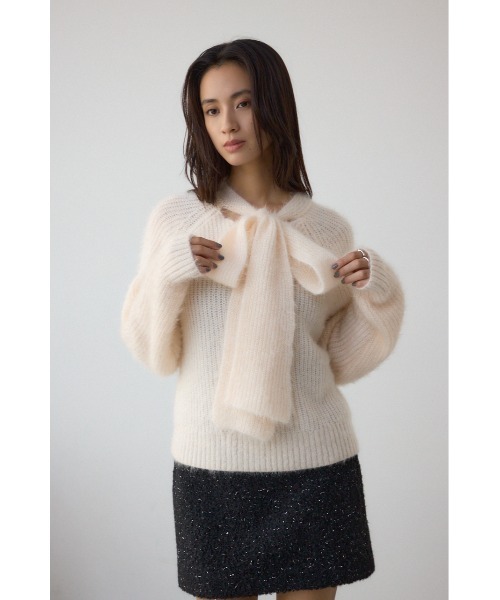 AZUL by moussy(アズールバイマウジー)の「ボウタイデザインニットトップス(ニット/セーター・レディース・グレー/アイボリー/ブラック・FREE)」の14枚目の写真