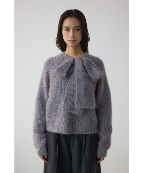 AZUL by moussy(アズールバイマウジー)の「ボウタイデザインニットトップス(ニット/セーター・レディース・グレー/アイボリー/ブラック・FREE)」の5枚目の写真