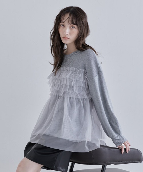 ECLAM（クラム）の「[ECLAM]フリルチュールラメ入りニット（ニット/セーター・レディース・ブラック/アイボリー/グレー・M/L）」の18枚目の写真