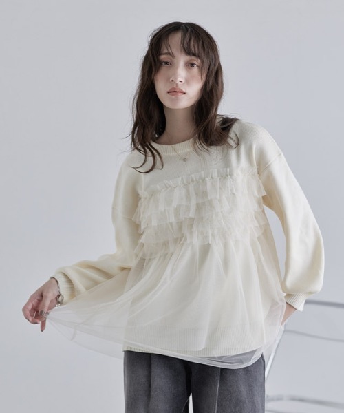 ECLAM（クラム）の「[ECLAM]フリルチュールラメ入りニット（ニット/セーター・レディース・ブラック/アイボリー/グレー・M/L）」の4枚目の写真