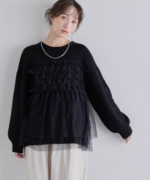 ECLAM（クラム）の「[ECLAM]フリルチュールラメ入りニット（ニット/セーター・レディース・ブラック/アイボリー/グレー・M/L）」の14枚目の写真