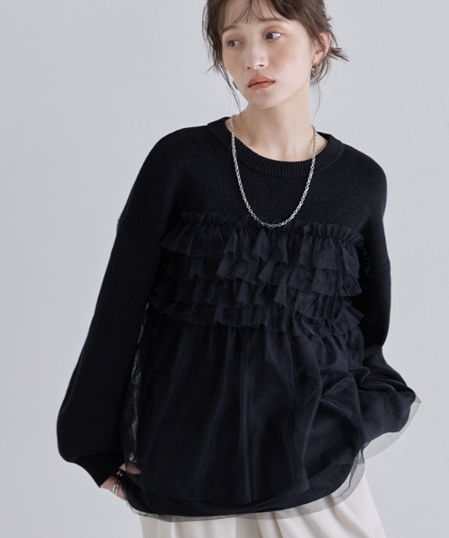 ECLAM（クラム）の「[ECLAM]フリルチュールラメ入りニット（ニット/セーター・レディース・ブラック/アイボリー/グレー・M/L）」の15枚目の写真