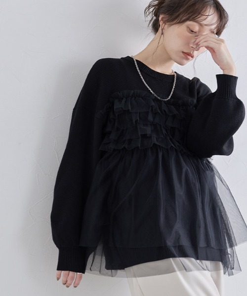 ECLAM（クラム）の「[ECLAM]フリルチュールラメ入りニット（ニット/セーター・レディース・ブラック/アイボリー/グレー・M/L）」の16枚目の写真