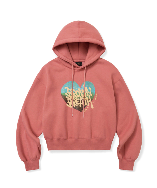W HEART GRAPHIC HOODIE - PINK