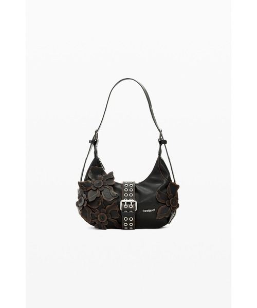 Desigual(デシグアル)の「花のアップリケ付き デコレーション コンパクト ハンドバッグ(ショルダーバッグ・レディース・ブラウン・FREE)」の1枚目の写真