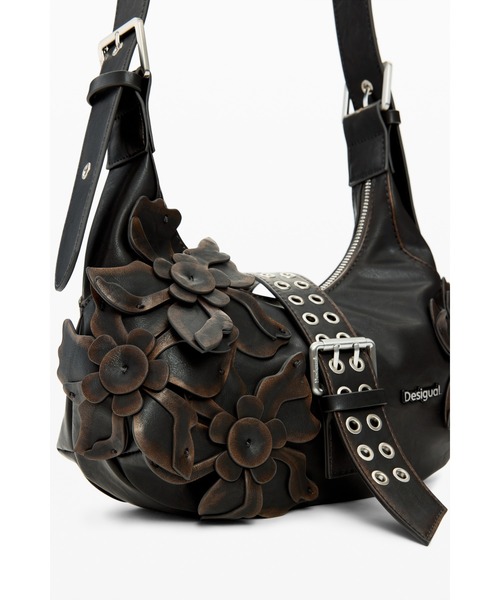 Desigual(デシグアル)の「花のアップリケ付き デコレーション コンパクト ハンドバッグ(ショルダーバッグ・レディース・ブラウン・FREE)」の6枚目の写真